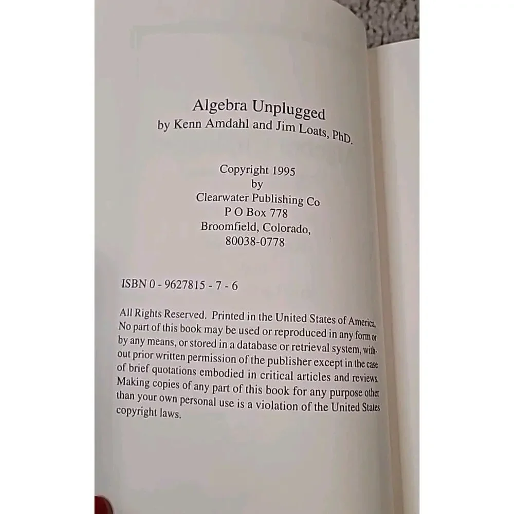 Algebra Unplugged Jim Loats Kenn Amdahl 1995 Paperback Math Humor